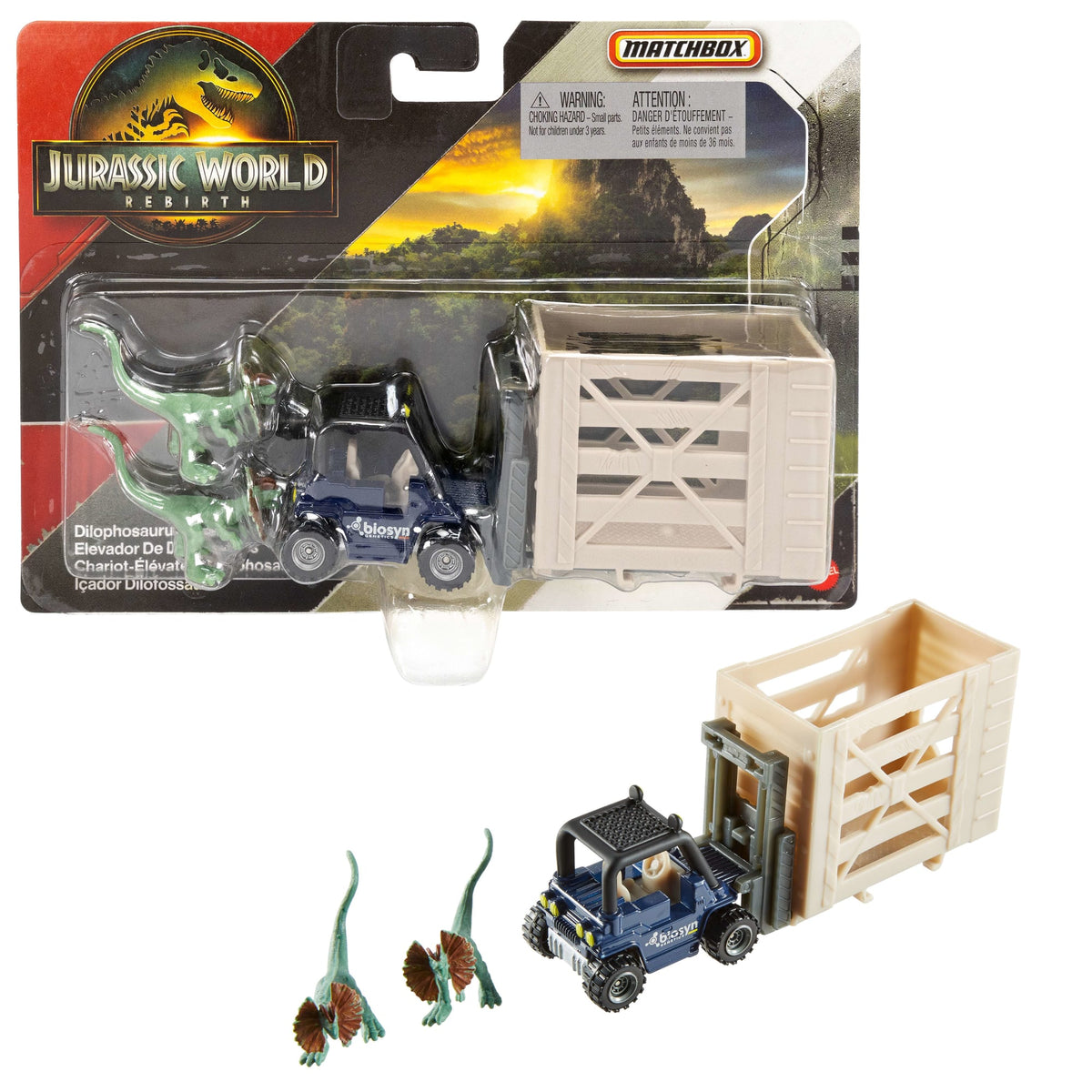 Transporteur de Dinosaures Jurassicworld de Matchbox, Voiture Ou Camion Jouet et 1Ou 2Mini-Dinosaures (Les Modèles Peuvent Varier)