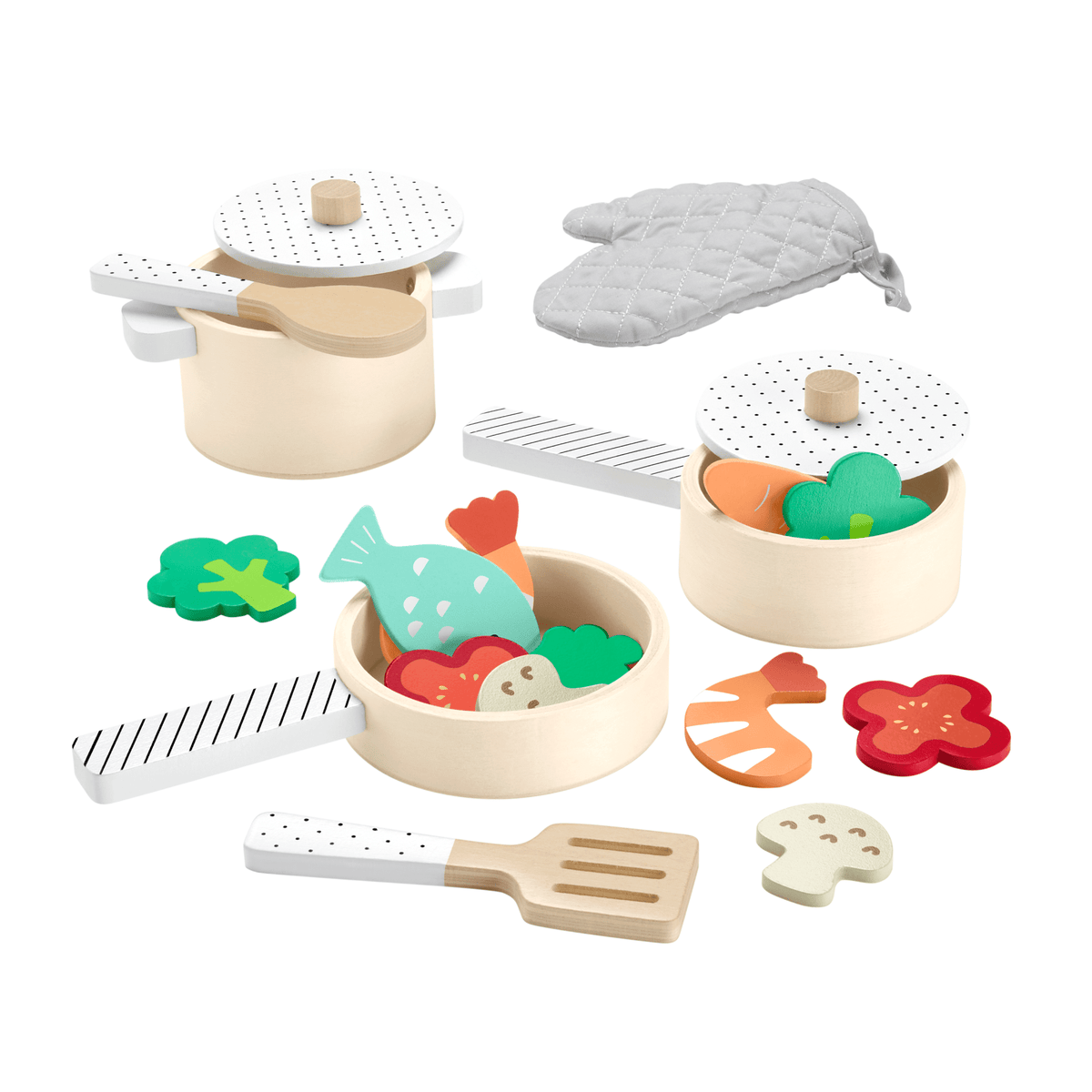 Fisher-Price Coffret Marmite et Casseroles en Bois, 19 Éléments