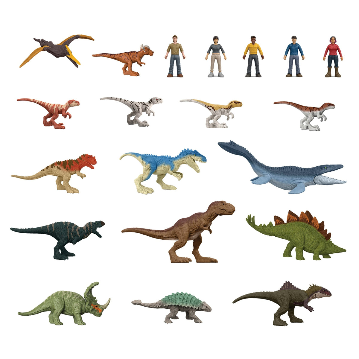 Jurassic World-20Mini-Figurines-Coffret Répliques Dinosaures, Humains