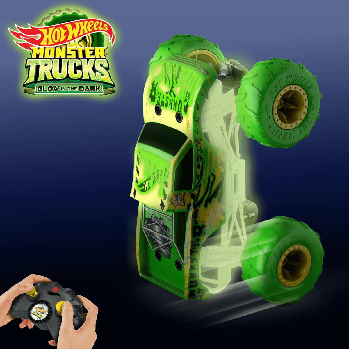 Hot Wheels Monster Trucks 1:15 Scale Gunkster Battery-Powered RC Truck, Glows in The Dark With All-Terrain Tires