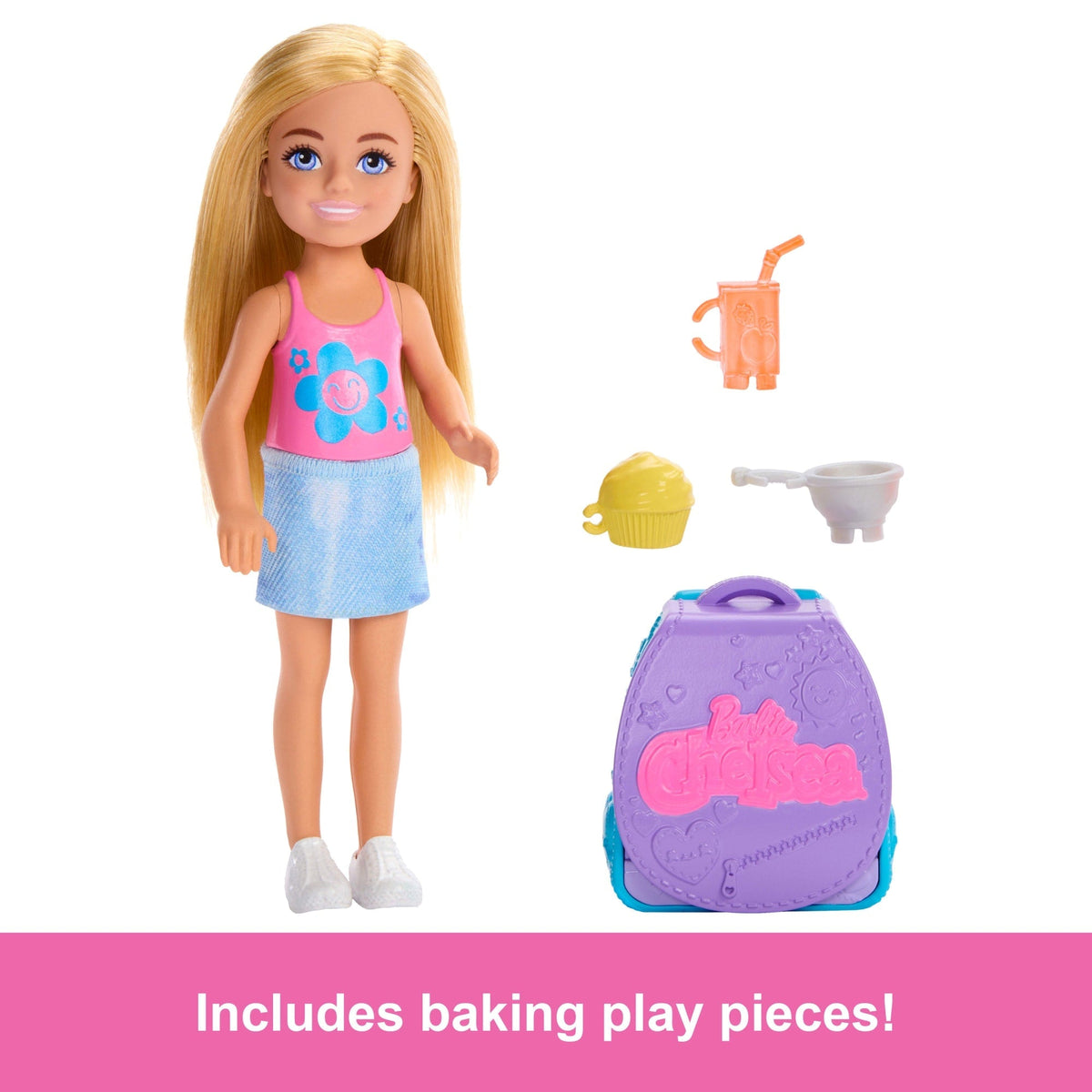 Barbie Family & Friends Chelsea Cupcake Baking Backpack Chelsea Doll And Accessories, Backpack With Cupcake Play Piece