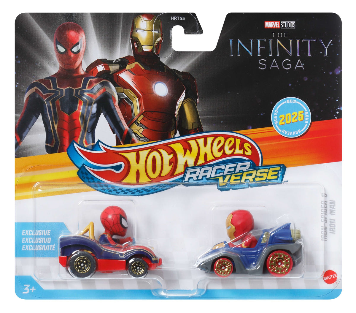 Hot Wheels RacerVerse Vehículo de Juguete Iron Man y Iron Spider