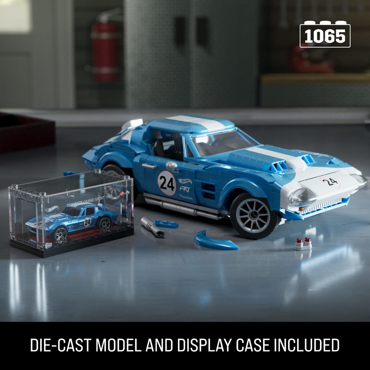MEGA Hot Wheels 63 Corvette Grand Sport Race Car Building Toy Kit (1060 Pieces) For Collectors